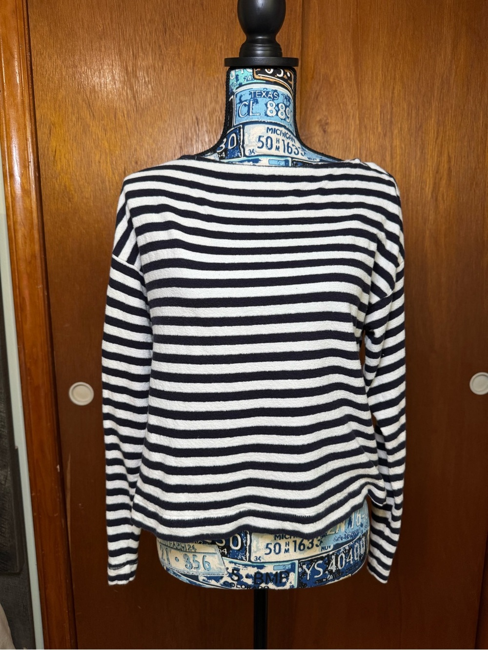 Striped Black & White Boatneck Women's Top